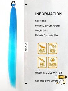 1pc 28 Inch (70cm) Blue Braided Ponytail Hair Extension, Colorful Festival Celebration Elastic Wrap Around Soft Woven Ombre Synthetic Hair Extension For Women