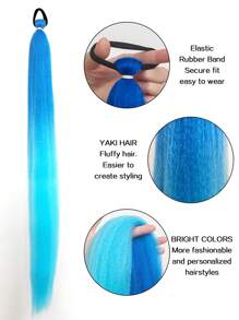 1pc 28 Inch (70cm) Blue Braided Ponytail Hair Extension, Colorful Festival Celebration Elastic Wrap Around Soft Woven Ombre Synthetic Hair Extension For Women