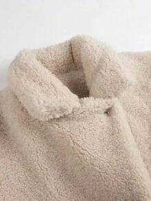 1 件女式纯色立领蓬松外套，长袖，冬季 - 米色 - 查看 4