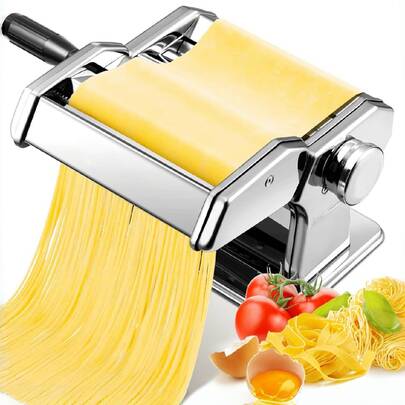 1 pieza Máquina para hacer pasta de aleación de aluminio de 180, ajustable a 9 grosores, incluye 2 cuchillas de corte, apta para hacer pasta italiana, lasaña o envolturas de empanadillas