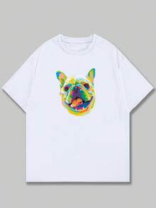 Printed T-Shirt Colorful Dog Design Men's Shirt Unisex Casual Comfort Premium Cotton Loose Versatile Sophisticated Modern Breathable Soft - 白色 - 查看 1