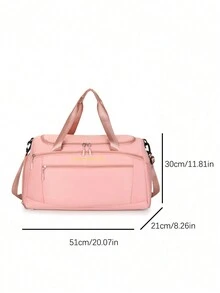 1 Túi vải thô nhẹ dung tích lớn có dây đeo và tay cầm có thể điều chỉnh, Túi đeo vai chống thấm nước di động có ngăn đựng khô-ướt. Túi du lịch màu trơn có nhiều ngăn, Túi hành lý có thiết kế dây đeo hành lý và ngăn đựng giày - Hồng - Xem 11