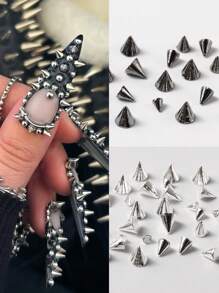 FULL BEAUTY 1 盒 3D 美甲金属饰品钉饰配件酷女孩银色镀铬朋克摇滚迷你金属铆钉设计美甲用品装饰 DIY 美甲宝石美甲用品 - 彩色 - 查看 3