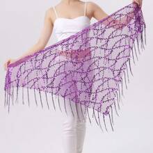 Hüfttuch für Frauen beim Bauchtanz mit Pailletten und Quasten, dreieckiges Wickelrock Hüftkette (Gesamtlänge 150cm)
