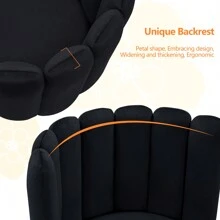 CLIPOP Esszimmerstuhl Schminktisch Stuhl aus Samt Moderner Design Sessel Blütenblattförmiger Schminkstuhl mit Armlehnen Gepolsterter Sitz Metallbeinen Rutschfesten Fußpads Makeup-Stuhl Polsterstuhl für Schminktisch Esszimmer Schlafzimme Wohnzimmer - Schwarz - Übersicht 5