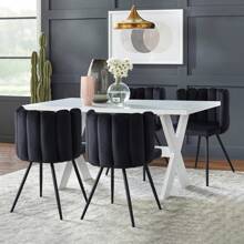 CLIPOP Esszimmerstuhl Schminktisch Stuhl aus Samt Moderner Design Sessel Blütenblattförmiger Schminkstuhl mit Armlehnen Gepolsterter Sitz Metallbeinen Rutschfesten Fußpads Makeup-Stuhl Polsterstuhl für Schminktisch Esszimmer Schlafzimme Wohnzimmer - Schwarz - Übersicht 4