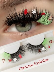 Asiteo 1 Cặp Lông Mi Giả Giáng Sinh Người Tuyết Hoạt Hình Sợi Hóa Học Lông Mi Giáng Sinh Lông Mi Màu - Lông mi long lanh - Xem 1
