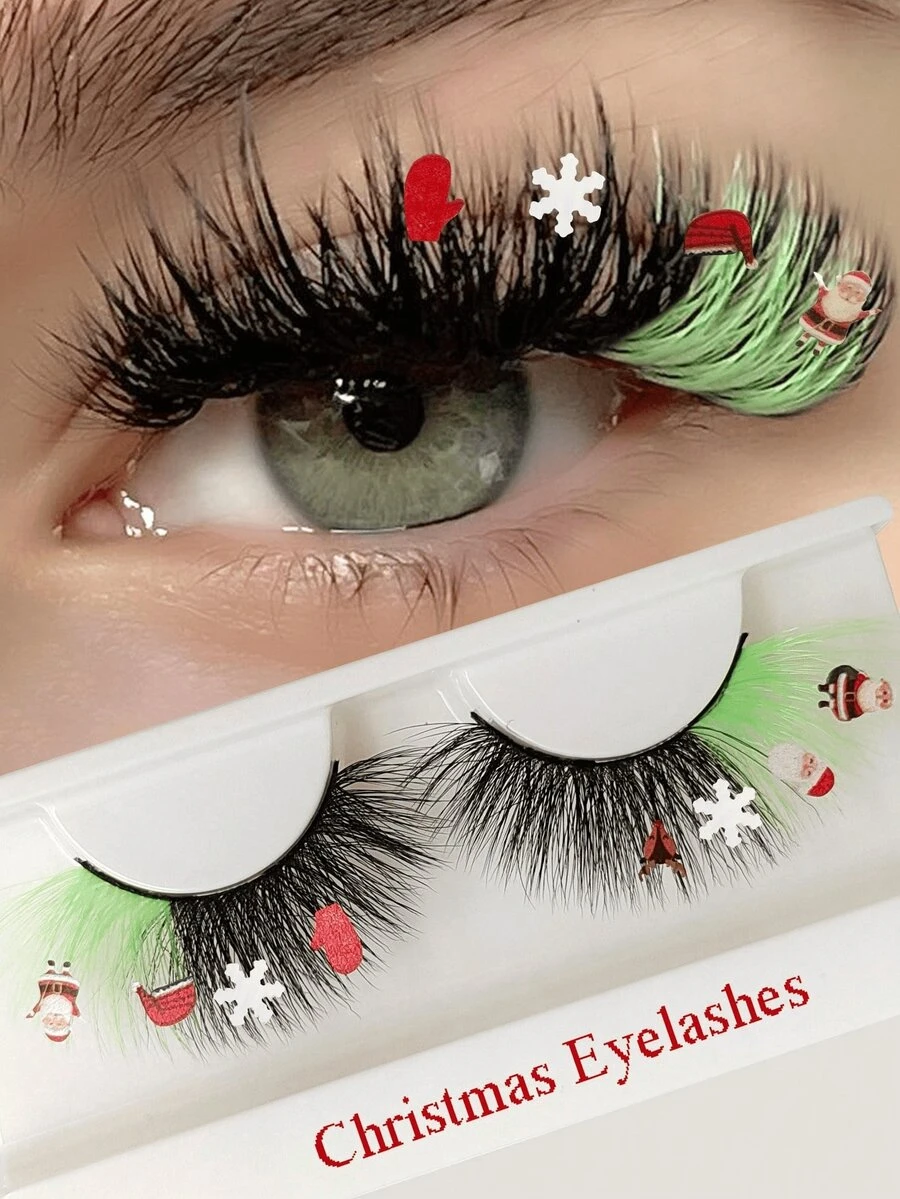 Asiteo 1 Cặp Lông Mi Giả Giáng Sinh Người Tuyết Hoạt Hình Sợi Hóa Học Lông Mi Giáng Sinh Lông Mi Màu - Lông mi long lanh - Xem 1