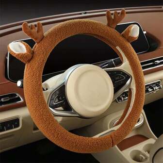 38cm Winter Plush Steering Wheel Cover, Cute All Season Protective Steering Wheel Decor For Cars, Women