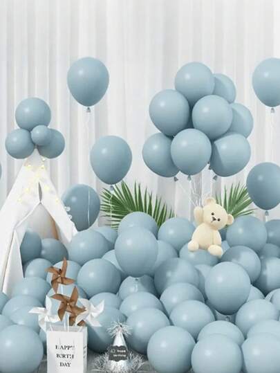 1 Conjunto de Balões de Látex Azul Pastel - Acabamento Fosco, Balões de Hélio Azul Claro Vintage para Decorações de Aniversário e Festa de Despedida de Solteira Boêmia, Decorações de Chá de Bebê, Decorações de Família para Chá de Bebê, Presentes