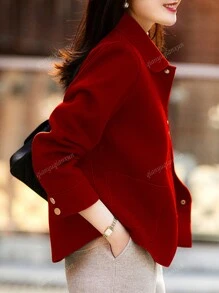Europe And The United States Fashion Simple Jackets For Women Lapel Single Breasted High Texture Short Woolen Coat Lazy Casual Solid Color Long Sleeve Retro Temperament Loose With Fashionable Blouse Lady Winter Clothes For Woolen Coat