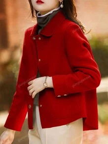 Europe And The United States Fashion Simple Jackets For Women Lapel Single Breasted High Texture Short Woolen Coat Lazy Casual Solid Color Long Sleeve Retro Temperament Loose With Fashionable Blouse Lady Winter Clothes For Woolen Coat