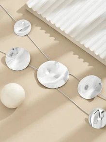 1pc Fashionable European And American Style Exaggerated Personalized Metal Disc Long Necklace, Metal Geometric Disc Tassel Long Necklace, Chic Street Style Choker Necklace, Gold Metal Disc Tassel Earrings, Minimalist Design Versatile Luxurious Stainless Steel Necklace, Suitable For Party, Daily Commute, Women - Metallic Disc Jewelry - View 8