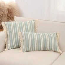 1 件彩色编织提花细条纹流苏边装饰枕套，柔软舒适，适合客厅、沙发、卧室，无枕芯 - 彩色 - 查看 7