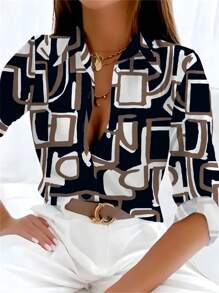 2025 女士新款数码印花翻领休闲舒适长袖衬衫