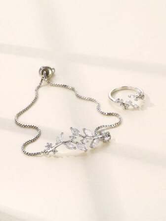 Leaf Bracelet And Ring Jewelry Set For Women