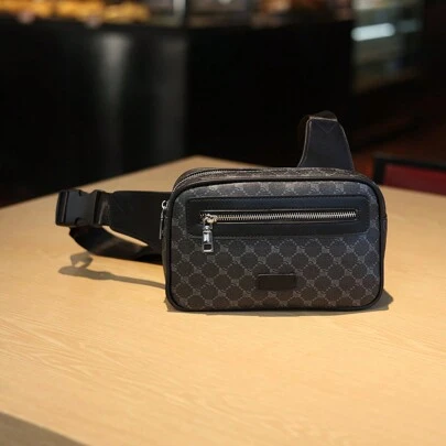 Fashionabla Streetwear PU-tryckt slingväska för män, praktisk liten fyrkantig väska för daglig pendling, Crossbody-väska för utomhuscykling, present till pojkvän och pappa, justerbar rem,