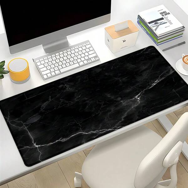 1 Peça Mouse Pad com Estampa de Mármore, Tapete de Mesa Preto Legal, Acessórios de Mesa de Escritório com Borda Costurada, Mouse Pad XL Antiderrapante com Base de Borracha, Pad de Teclado para Escritório Doméstico, Presente para Mulheres, 35,4 x 15,7 Polegadas