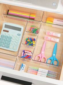 Bộ 8/25 ngăn kéo bằng nhựa trong suốt, khay đựng đồ dùng đa năng 4 kích cỡ cho phòng tắm và ngăn kéo đựng đồ trang điểm, hộp đựng đồ trang điểm, phòng ngủ, đồ dùng nhà bếp và văn phòng - Màu trong suốt - Xem 8