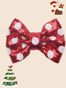 Kẹp tóc nơ vàng kim loại 5 inch (12,7cm) cho Giáng sinh, có thêu, chấm bi, cỏ ba lá, phù hợp cho bé gái - Nhiều màu - Xem 6