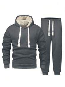 Bộ áo hoodie lót nhiệt dày thời trang thường ngày đa năng cho nam mùa thu đông - Xám - Xem 2