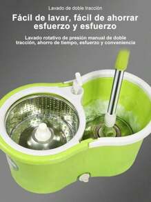 Trapeador mágico 360° spin mop: Limpieza profunda sin esfuerzo.Juego de fregona rotatoria de doble impulsión con cesto en forma de ocho y doble cabezal, fácil de usar en el hogar y sin necesidad de lavarse las manos, con presión manual y cubo para fregona - Verde - Ver 2