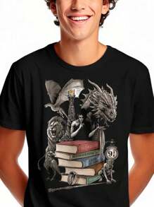 T-Shirt Fantasy Literature Books Series Movies Blouse Shirt Unisex 100% Cotton New Release Shipping Various Colors!! PLUS SIZE - 黑色 - 查看 1