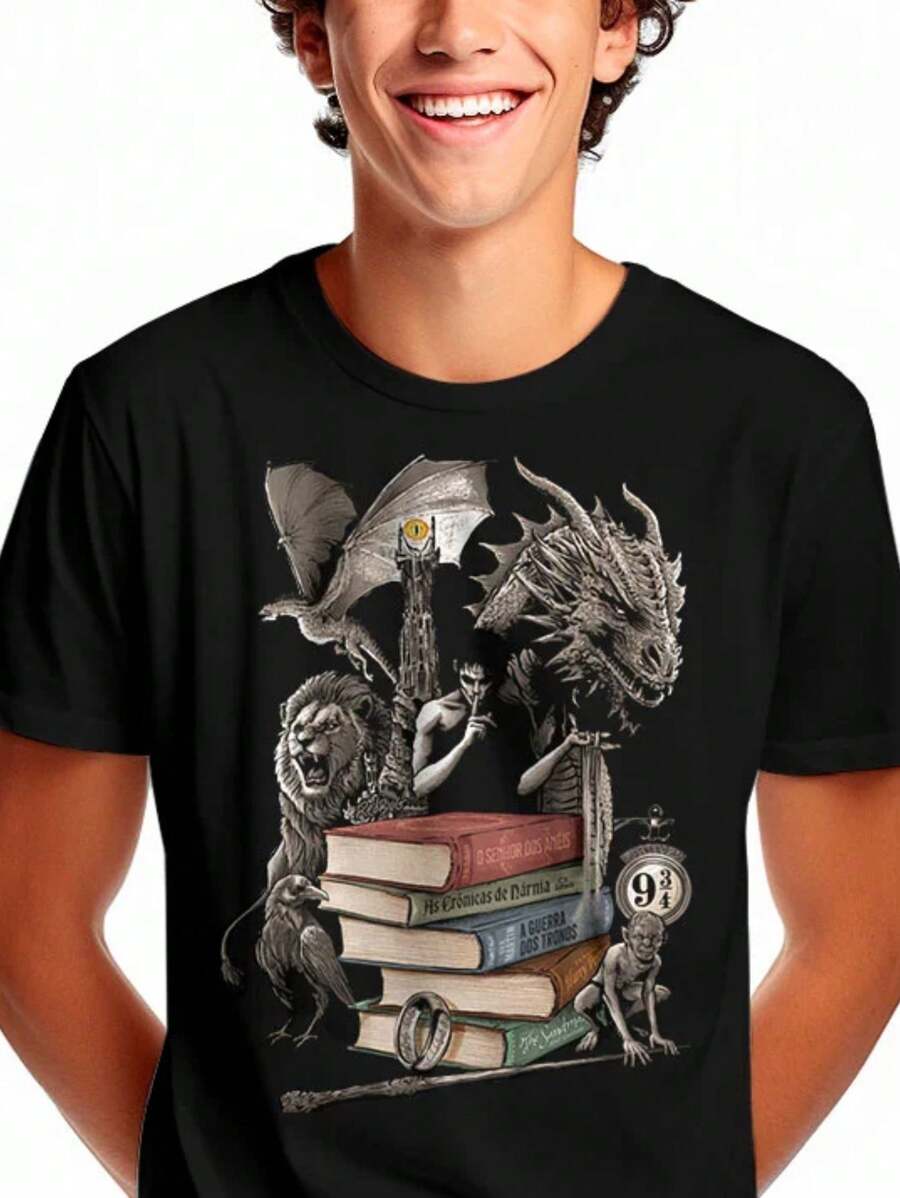 T-Shirt Fantasy Literature Books Series Movies Blouse Shirt Unisex 100% Cotton New Release Shipping Various Colors!! PLUS SIZE - 黑色 - 查看 1