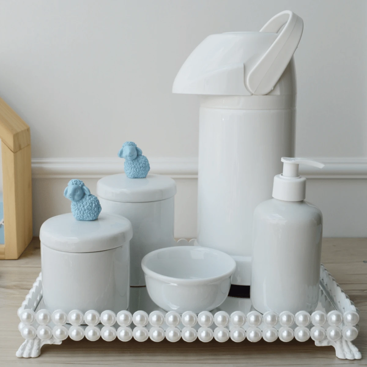 Hygiene Kit Porcelain Baby Care Boy Girl Bedroom Countertop Tray Thermal Pearl K023 Sheep - 藍色 - 查看 1