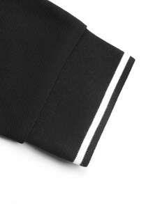 1 chiếc áo thun polo tay dài cổ bẻ màu đen giản dị dành cho nam, phù hợp cho mùa xuân và mùa thu - màu đen - Xem 4