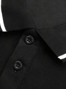 1 chiếc áo thun polo tay dài cổ bẻ màu đen giản dị dành cho nam, phù hợp cho mùa xuân và mùa thu - màu đen - Xem 3