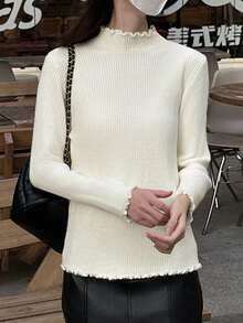 秋冬休闲生菜边长袖保暖内衬套头衫