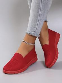 女士新款春秋时尚透气轻便防滑耐用休闲运动鞋平底乐福鞋 - 紅色 - 查看 3