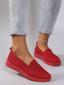 女士新款春秋时尚透气轻便防滑耐用休闲运动鞋平底乐福鞋 - 紅色 - 查看 1