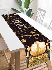 1件新年涤纶桌旗，黑金丝带2026新年快乐图案桌旗，新年家庭聚会餐桌中心装饰，家居装饰，厨房装饰，餐厅装饰，新年派对桌布装饰，新年派对用品 - 2025年新年 - 查看 7