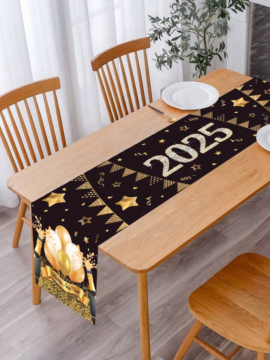 1 chiếc khăn trải bàn bằng polyester họa tiết năm mới, ruy băng đen vàng, số 2026, thích hợp trang trí bàn ăn cho buổi họp mặt gia đình dịp năm mới, trang trí nhà cửa, trang trí nhà bếp, trang trí phòng ăn, khăn trải bàn trang trí tiệc năm mới, đồ dùng trang trí tiệc năm mới.