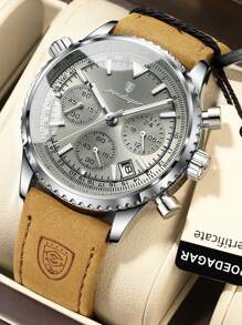 POEDAGAR 1 件男士休闲日期计时 PU 皮革石英表,防水夜光,商务腕表,适合工作场合,时尚男士手表 + 礼盒,男士礼物 - 均碼 - 查看 14