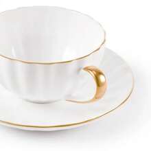Set Of Cups And Saucers White Cup With Gold Rim For Coffee Or Tea With Saucer 90ml 6 Units - 白色 - 查看 7