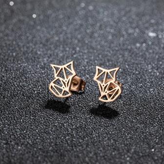 1 Paar Edelstahl Niedliche Fuchs Ohrringe, Kreatives Origami Tier Design Für Frauen Schmuck, Geschenk Für Freundin