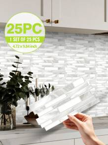 SUPSTICKER 25 件厨房防溅贴纸：大理石图案，易于清洁防水防油耐磨耐高温即撕即贴墙贴，适用于厨房和餐厅装饰，浴室防水墙贴，25 件 * 9.84x4.72 英寸，贴纸，墙贴，乙烯基贴花用于家居装饰，春季装饰品让您的家焕然一新，Rama 装饰贴纸礼物生日毕业 - 彩色 - 查看 7