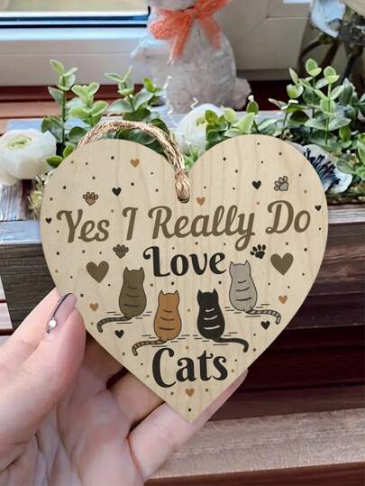 1 pièce Cadeau pour les amateurs de chats, panneau en bois en forme de cœur pour les amateurs de chats, plaque pendentif en bois, cadeau chaleureux pour la décoration de la maison, la décoration de la pièce, la décoration murale