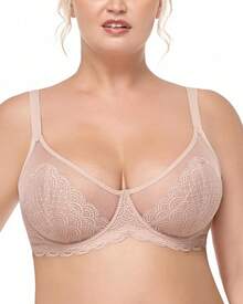 HSIA Minimizer Bra For Women - Plus Size Lace Bra Womans Full Coverage Bras Unlined Underwire Bra For Heavy Breast - 淺粉色 - 查看 3