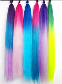 1pc 28 Inch (70cm) Blue Braided Ponytail Hair Extension, Colorful Festival Celebration Elastic Wrap Around Soft Woven Ombre Synthetic Hair Extension For Women