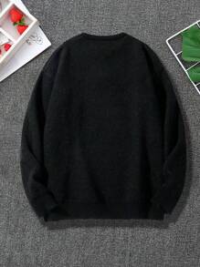 1pc Teen Boy Casual Outdoor Exercise Contrast Color Streetwear Style Crew Neck Thick Warm Knitted Sweater, Autumn/Winter - 黑色 - 查看 2