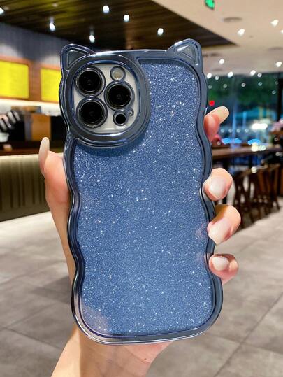 1个蓝色6D电镀可爱卡通波浪边+闪粉手机壳，兼容 17/17 Pro/17 Pro Max/16/16 Pro/16 Plus/16 Pro Max/7/8/7 Plus/8 Plus/X/XS/XR/XS Max/11/11 Pro/11 Pro Max/12/12 Pro/12 Pro Max/13/13 Pro/13 Pro Max/14/14 Pro/14 Plus/14 Pro Max/15/15 Pro/15 Plus/15 Pro Max