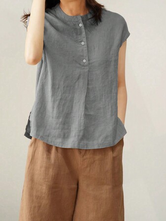 Ladies' Solid Color Front Button Simple Shirt For Daily Casual Wear