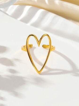 Anello regolabile con esagerata forma a cuore grande, placcato in oro 18k in acciaio inossidabile, gioiello di moda adatto per uso quotidiano