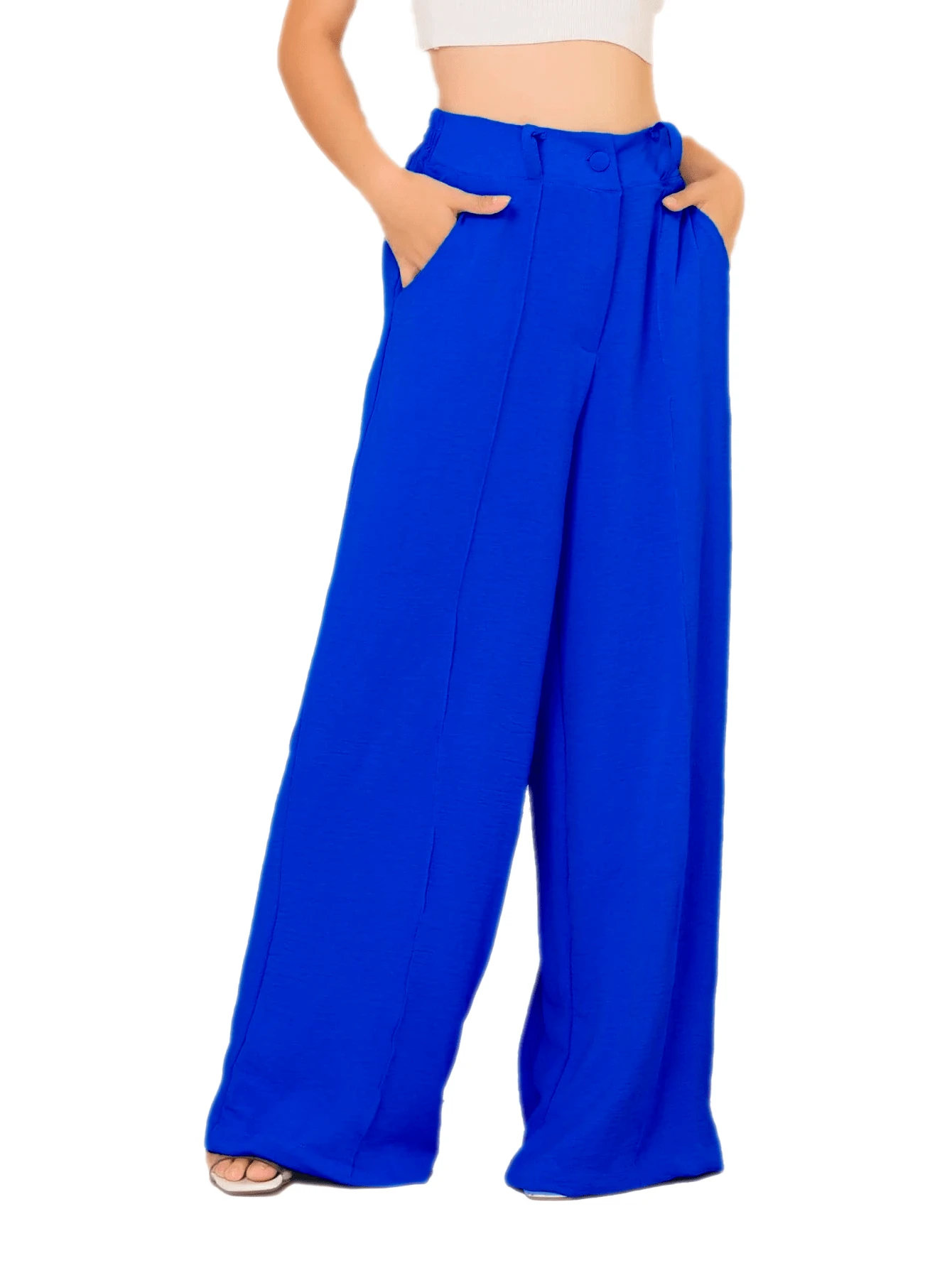 Duna Women's Wide Leg Pants With Elastic High Waist Fashion Wide Hem - Màu xanh lam - Xem 1