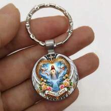 1 件基督教主题金属钥匙扣 - 男女通用装饰性圆形钥匙圈带环，适合周年纪念、生日、圣诞节礼物汽车配件包饰背包学校可爱哥特式 Y2k 礼物创意包挂绳带身份证夹汽车配件包饰