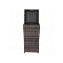 With Top Cover Iron Frame Rattan Trash Can Brown Gradient
